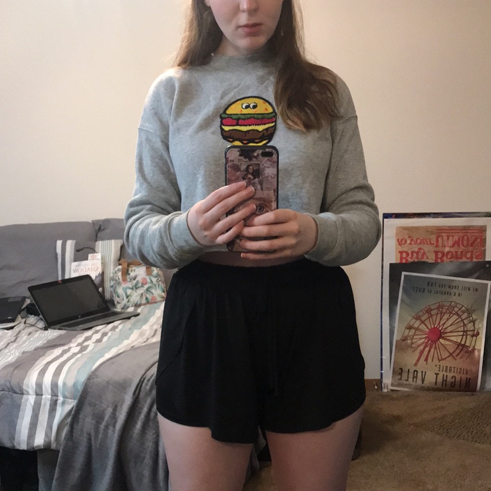 Wide crop graphic sweater
